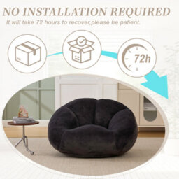 Abrihome Bean Bag Chair, Shell-Shaped Bean Bag Couch For Adults, Giant Bean Sofa With High-Rebound Memory Foam, Big Sofa For Reading, Black - thumbnail 5