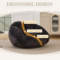 Abrihome Bean Bag Chair, Shell-Shaped Bean Bag Couch For Adults, Giant Bean Sofa With High-Rebound Memory Foam, Big Sofa For Reading, Black - thumbnail 6