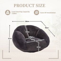 Abrihome Bean Bag Chair, Shell-Shaped Bean Bag Couch For Adults, Giant Bean Sofa With High-Rebound Memory Foam, Big Sofa For Reading, Black - thumbnail 8