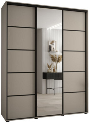 Arte Dakota V Sleek Cashmere & Black Sliding Door Wardrobe 2000mm H2350mm D600mm With Mirrored Door, Ten Shelves, Two Hanging Rails - image 1