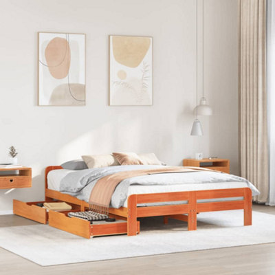 Berkfield Bed Frame Without Mattress Wax Brown 150X200 Cm King Size Solid Wood Pine - image 1