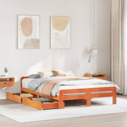 Berkfield Bed Frame Without Mattress Wax Brown 150X200 Cm King Size Solid Wood Pine - thumbnail 1