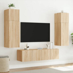 Berkfield Durable Tv Wall Cabinets With Led Lights 2 Pcs Sonoma Oak 80X35X31 Cm - thumbnail 5