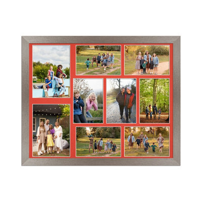 AK Frames 20X16 Aluminum Modern Multi Photo Frame With Poppy Red Mount - Holds 9 Apertures (2X) 7X5, (7X) 6X4 Photos - image 1