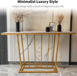 Hygrad Built to Survive Large Marble Effect Sintered Stone With Metal Frame Free Standing Console Table Hallway Entrance Furniture 120 Cm - thumbnail 4