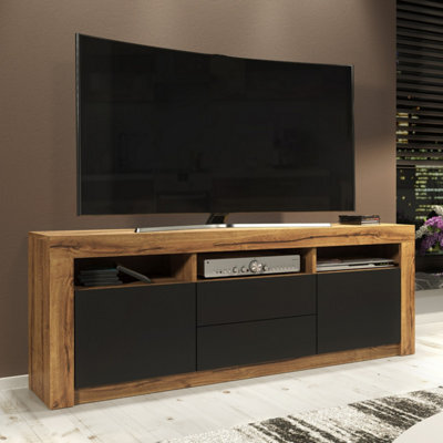 Tv Unit Shine 160Cm - Dark Oak & Black Matt Doors - image 1