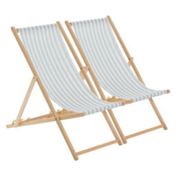 Harbour Housewares Folding Wooden Deck Chairs - Sage Grey Stripe - Pack Of 2 - thumbnail 1