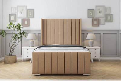 "Sloomy Melbourne Latte Dumfries Bed Frame With Mattress  With 50"" Upholstered Wingback Headboard 5' King" - image 1