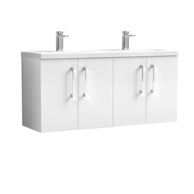 Balterley Bramshall 1200mm Wall Hung 4 Door Double Basin Vanity Unit For Modern Bathroom Storage - Gloss White - image 1