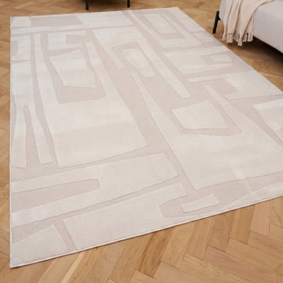 The Rugs Loft Ivory Abstract Geometric Living Room Area Rug And Runners Soft Pile - image 1