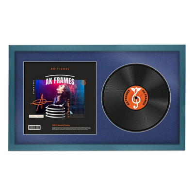 "30X17"" Navy Blue Sleek Vinyl Record Frame With Blue Mount For 12 Inch Lp Album Cover & Disc - Ak Frames" - image 1