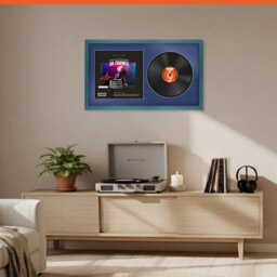 "30X17"" Navy Blue Sleek Vinyl Record Frame With Blue Mount For 12 Inch Lp Album Cover & Disc - Ak Frames" - thumbnail 8