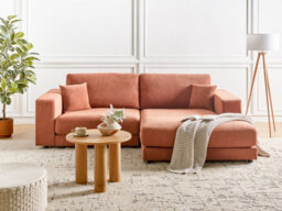 Beliani Corner Sofa 3 Seater Lofoten Fabric Light Red Left Hand - thumbnail 2