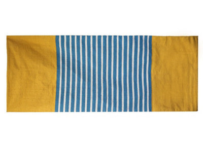 Four Candle Blue And Yellow Indian Cotton Rug Soft Woven Floor Rug 170 X 70Cm - image 1