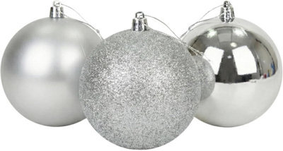 Shatchi Set Of 3 - 20Cm Silver Christmas Baubles (Glossy, Matte, Glitter) Décor Pack - image 1