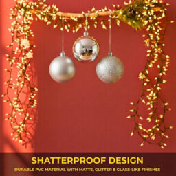 Shatchi Set Of 3 - 20Cm Silver Christmas Baubles (Glossy, Matte, Glitter) Décor Pack - thumbnail 5