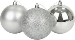 Shatchi Set Of 3 - 20Cm Silver Christmas Baubles (Glossy, Matte, Glitter) Décor Pack - thumbnail 1