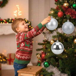 Shatchi Set Of 3 - 20Cm Silver Christmas Baubles (Glossy, Matte, Glitter) Décor Pack - thumbnail 7