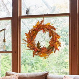 Living And Home Autumn Golden Sorghum Wreath Door Harvest Wreath Decoration With Led Lights 50 Cm - thumbnail 4
