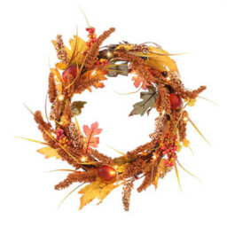 Living And Home Autumn Golden Sorghum Wreath Door Harvest Wreath Decoration With Led Lights 50 Cm - thumbnail 5
