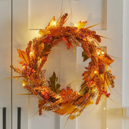 Living And Home Autumn Golden Sorghum Wreath Door Harvest Wreath Decoration With Led Lights 50 Cm