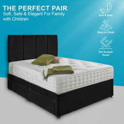 Dining Tables Zanzibar Headboard Divan Set , 2 Drawer On Same Side With Sprung 1500 Comfort Mattress - Plush Black  - Double - thumbnail 2