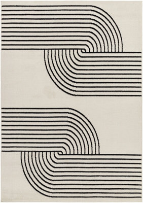 Livabliss Pisa-Modern Off-White Black Graphic Living Dining Bedroom Rug 140 X 200 Cm Easy Care, Non Shedding - image 1