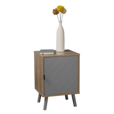 Urbn-Living Hanover 57Cm Height Oak 1 Door Modern Lined Wooden Bedroom Bedside Cabinet Nightstand Side Table - image 1