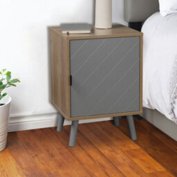 Urbn-Living Hanover 57Cm Height  Oak 1 Door Modern Lined Wooden Bedroom Bedside Cabinet Nightstand Side Table - thumbnail 2