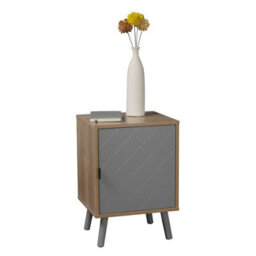 Urbn-Living Hanover 57Cm Height  Oak 1 Door Modern Lined Wooden Bedroom Bedside Cabinet Nightstand Side Table - thumbnail 1