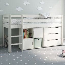 Flair Noomi Nora Midi Wooden Midsleeper Storage Cabin - White - thumbnail 1
