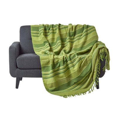 Homescapes Cotton Morocco Striped Green Throw, 255 X 360 Cm - image 1