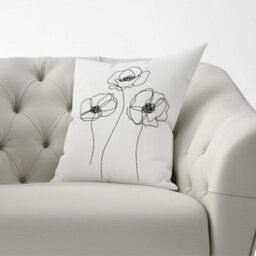Warren Reed Designer Monochrome Line Drawn Poppies Cushions 60Cm X 60Cm - thumbnail 2