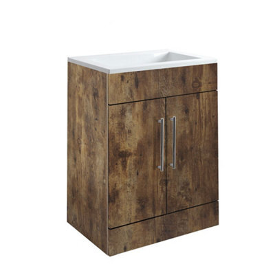 Homestylestore 600mm Dark Oak Floorstanding Bathroom Vanity Unit And Chrome T Bar Handle - image 1