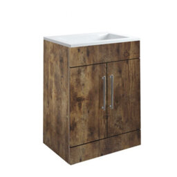 Homestylestore 600mm Dark Oak Floorstanding Bathroom Vanity Unit And Chrome T Bar Handle - thumbnail 1