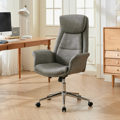 Living And Home Adjustable High Back Grey Pu Office Chair With Armrests - image 1