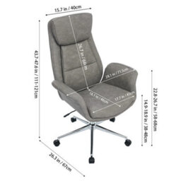 Living And Home Adjustable High Back Grey Pu Office Chair With Armrests - thumbnail 5