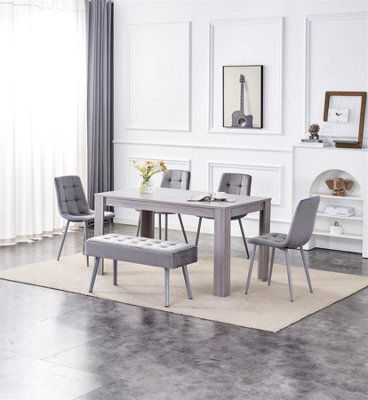Kosy Koala Dining Table And 4 Chairs With Bench Grey 4 Grey Velvet Chairs Wood Table Dining Set Furniture - image 1