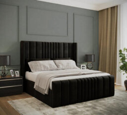 Adore Designs Miami Winged Plush Velvet Ottoman Storage Bed, With Footboard - 6Ft Super King - Black - thumbnail 1