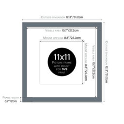 "11X11"" Grey Picture Frame - 11X11"" Square Frame With 9X9"" Mount For 11X11""/9X9"" Pictures Classic Style Gallery Wall, 1 Pack" - thumbnail 2