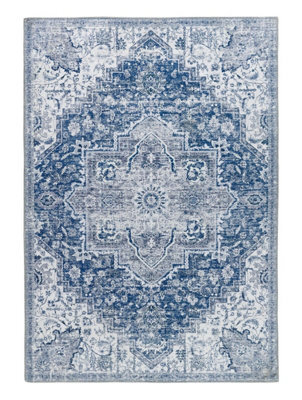 Persian Blue Rug, Floral Rug, Geometric Rug, Easy To Clean Rug, Traditional Rug For Bedroom, & Diningroom-80Cm X 150Cm - image 1