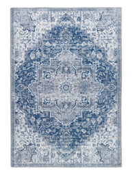 Persian Blue Rug, Floral Rug, Geometric Rug, Easy To Clean Rug, Traditional Rug For Bedroom, & Diningroom-80Cm X 150Cm