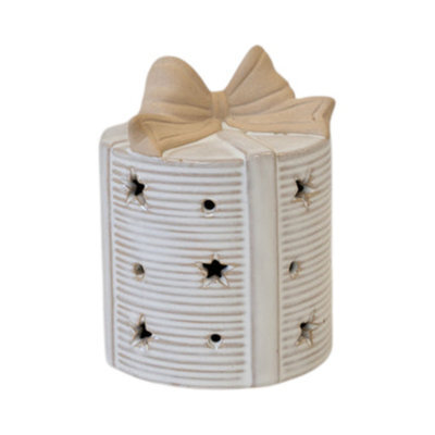Four Candle Large Ceramic Led Present With Bow Topper - image 1