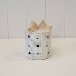 Four Candle Large Ceramic Led Present With Bow Topper - thumbnail 2