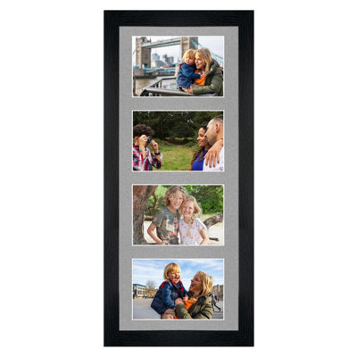 AK Frames 50X20Cm Black Modern Multi Photo Frame With Silver Mount - Holds 4 Apertures (4X) 6X4 Photos - image 1