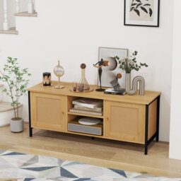 "Costway Boho Tv Stand For Tvs Up To 55"" Pe Rattan Media Console Table-Black" - thumbnail 5