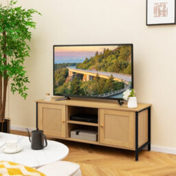 "Costway Boho Tv Stand For Tvs Up To 55"" Pe Rattan Media Console Table-Black" - thumbnail 4