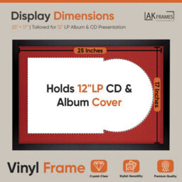 "AK Frames 25X17"" Matte Black Modern Vinyl Record Frame With Crimson Mount For 12 Inch Lp Cover & Disc - Overlapped Design" - thumbnail 2