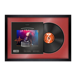 "AK Frames 25X17"" Matte Black Modern Vinyl Record Frame With Crimson Mount For 12 Inch Lp Cover & Disc - Overlapped Design"