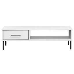Berkfield Coffee Table With Metal Legs White Solid Wood Pine Oslo - thumbnail 4